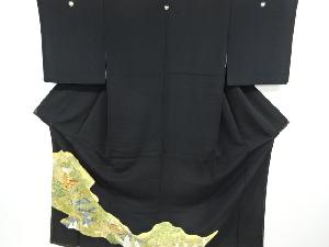 リサイクル　寺塔風景模様刺繍留袖(比翼付き)